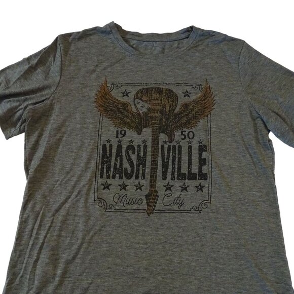 Nashville Music City Graphic T-Shirt Short Sleeve Women Size L Grey Crew Neck - Picture 2 of 5